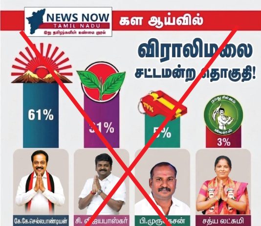 மறுப்புச் செய்தி! NEWSNOWTAMILNADU. COM. ல்விராலிமலை சட்டமன்றத் தொகுதி குறித்த போலி தேர்தல் கருத்துக்கணிப்பு பொய்யான செய்தி ஒன்று பரப்பப்பட்டு வருகிறது!